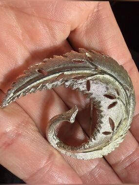 Vintage BSK Silver-Tone Leaf Brooch